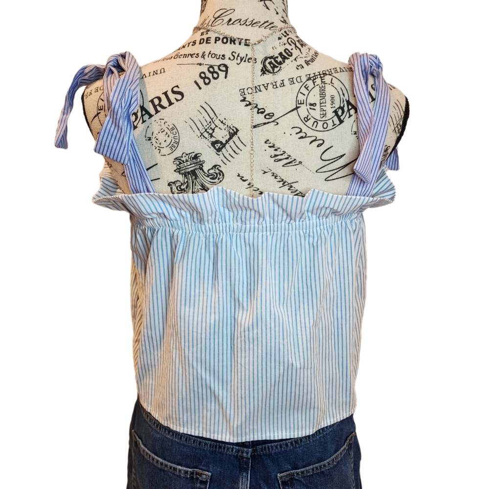 Urban Outfitters Renewal Recycled Stripe Tie Crop Tank Top Blue White Medium - Picture 5 of 7